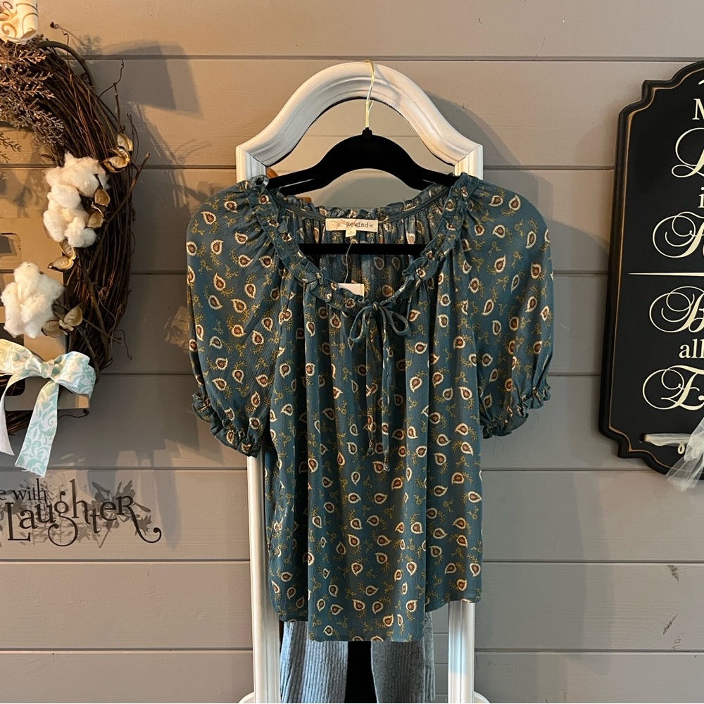 Rewind Teal Paisley Blouse with Yellow Accents